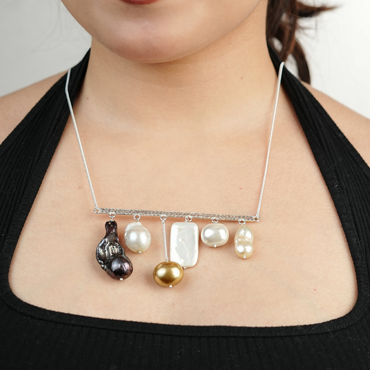Abstract Pendant Necklace - Assorted Pearls (Project Handmade)