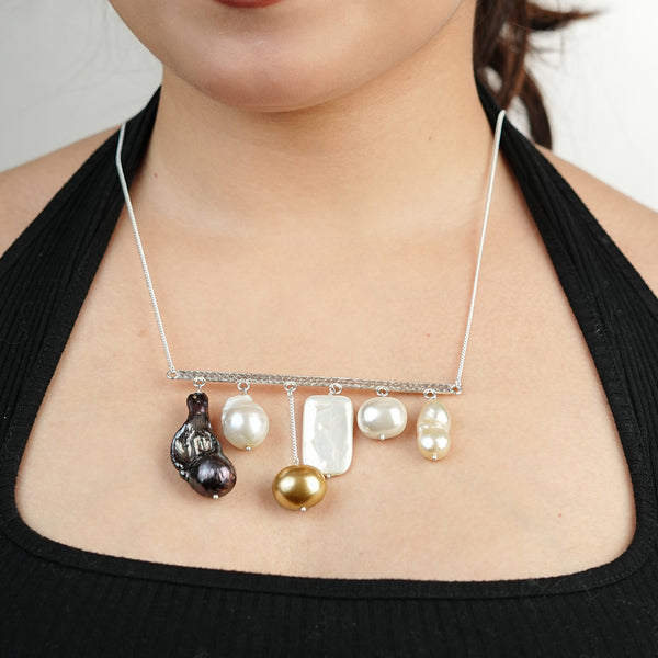 Abstract Pendant Necklace - Assorted Pearls (Project Handmade)