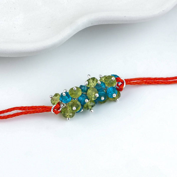 Rhodolite & Peridot Handmade Silver Rakhi