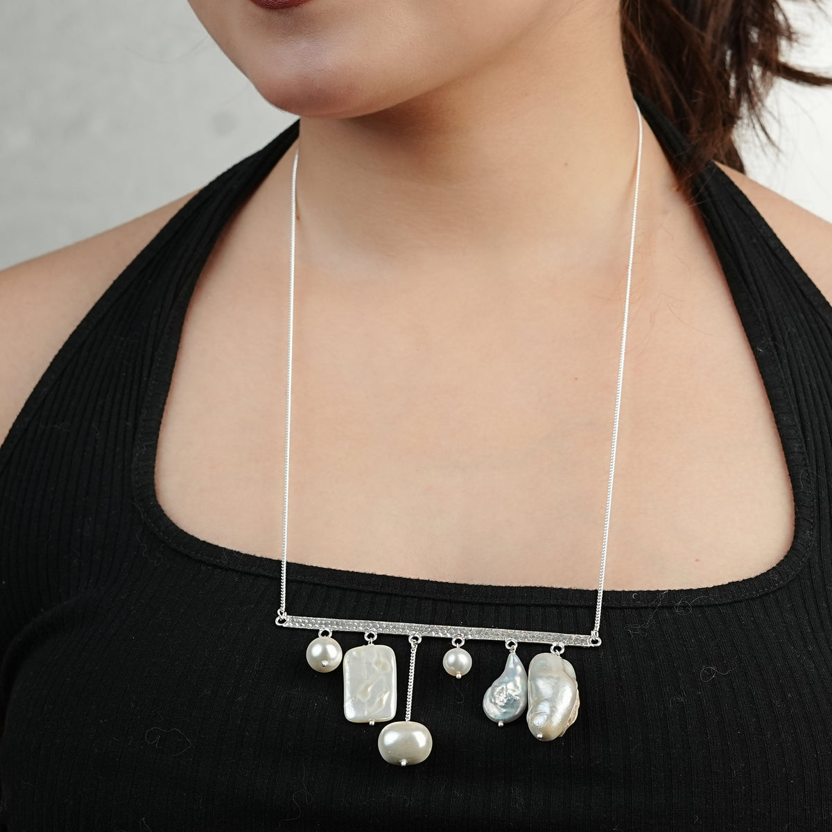 Abstract Pendant Necklace - Assorted White Freshwater Pearls (Project Handmade)