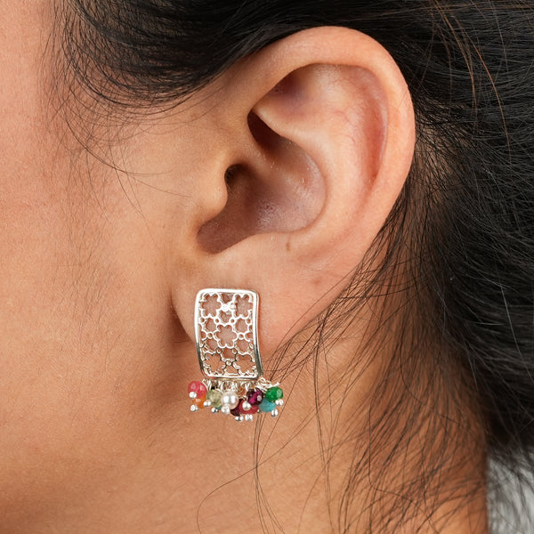 Pearl & Multicolour Bunch Filigree Flower Choker Set