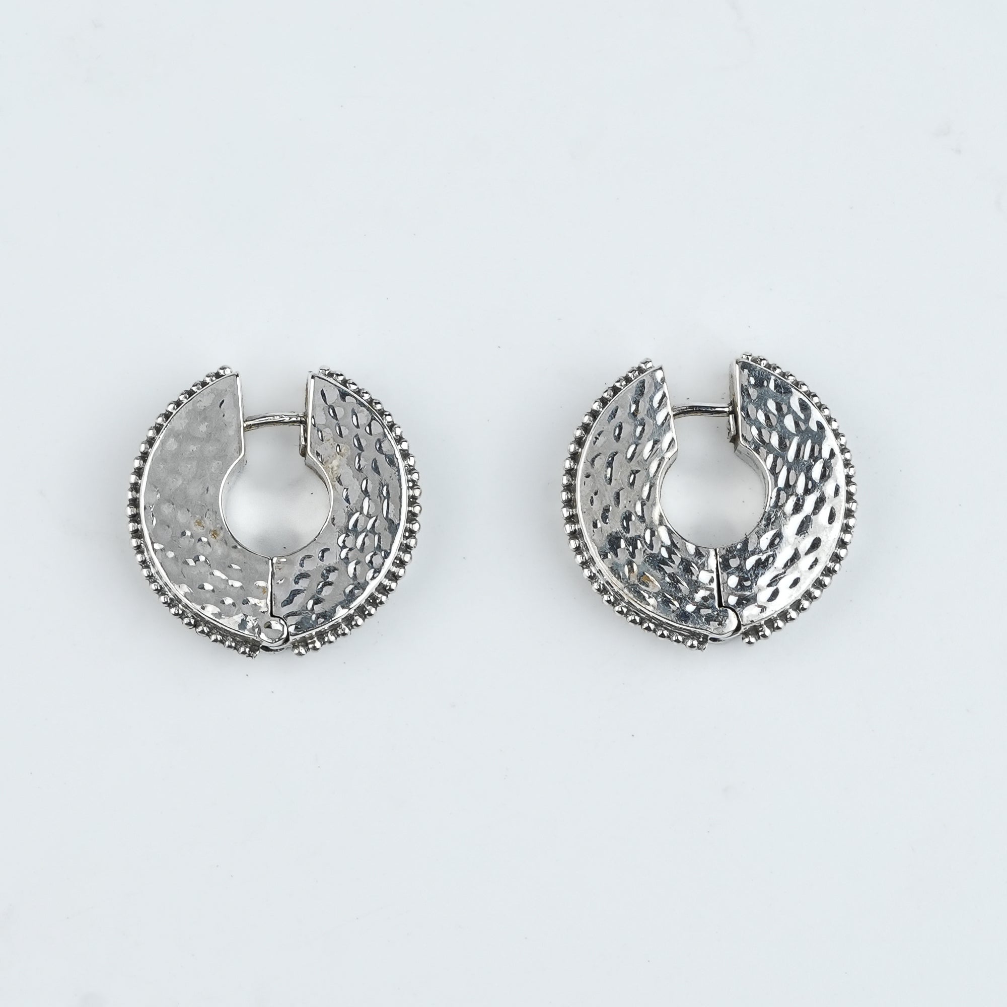 Silver Oxidised Hammered Hoops