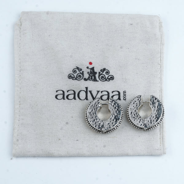 Silver Oxidised Hammered Hoops