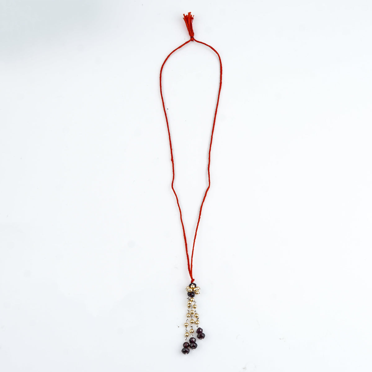Garnet & Golden Pearl Handmade Silver Lumba Rakhi