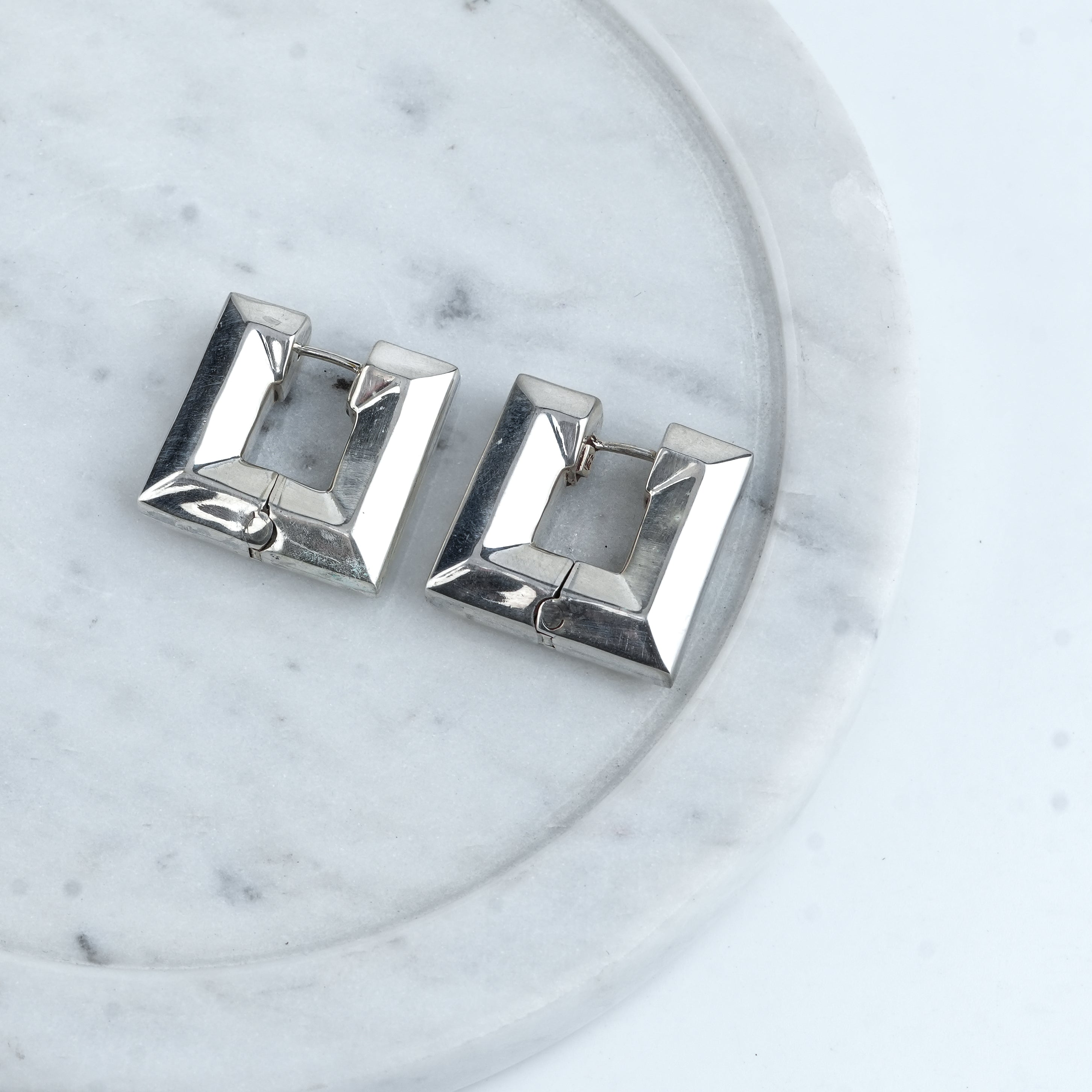 Silver Square Hoops