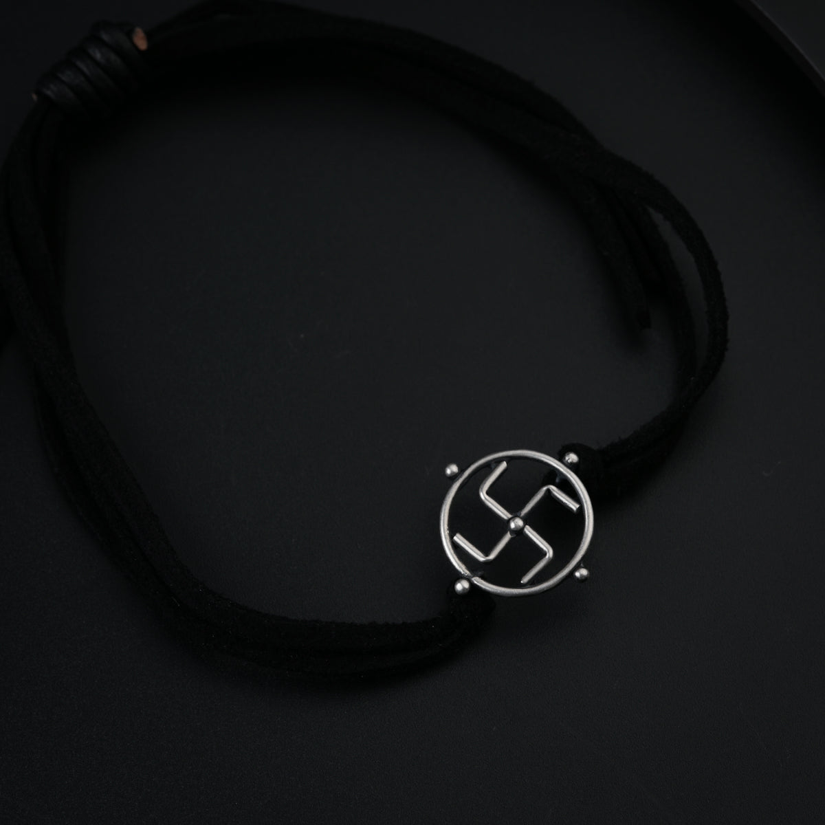 Silver Small Swastik Bracelet with Suede Cord