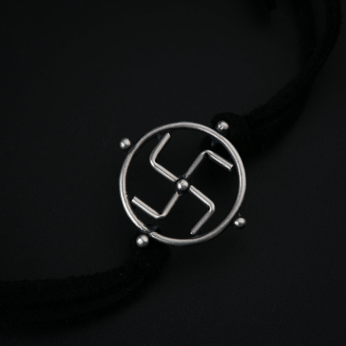 Silver Small Swastik Bracelet with Suede Cord