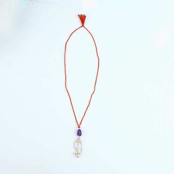Amethyst & Pearl Handmade Silver Lumba Rakhi