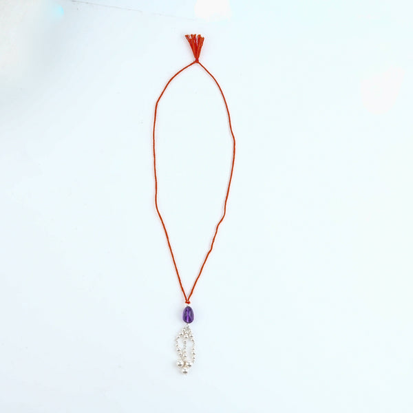 Amethyst & Pearl Handmade Silver Lumba Rakhi
