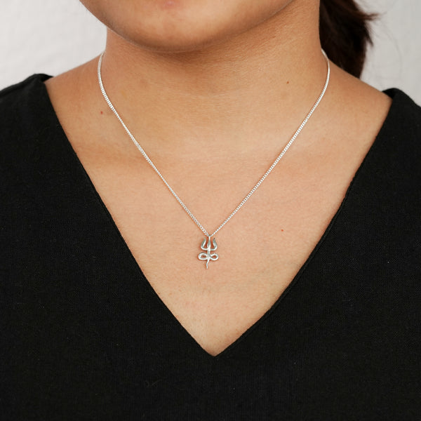 Silver Serpent Trishul Pendant Necklace