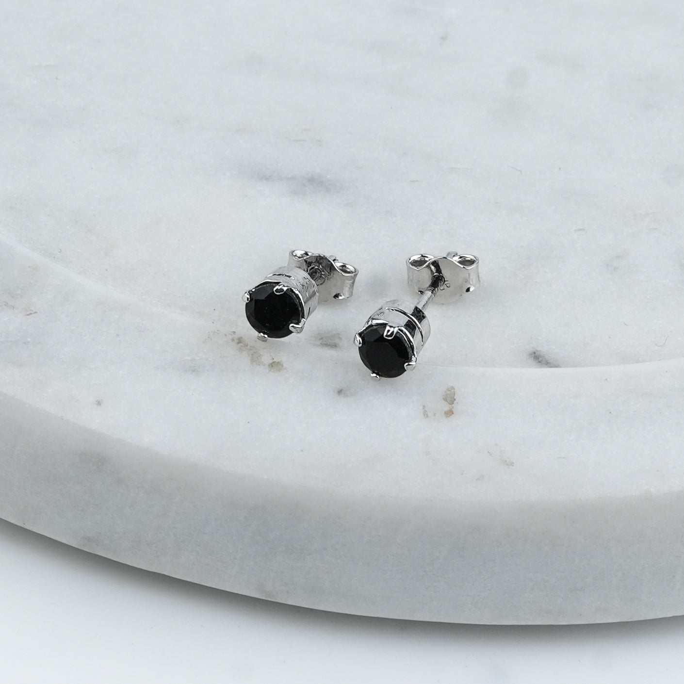 Silver Black Onyx Stud Earrings