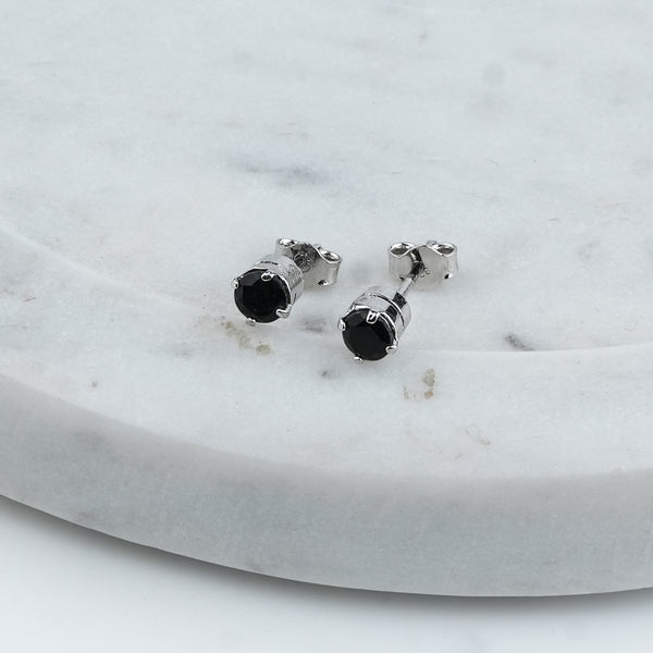 Silver Black Onyx Stud Earrings