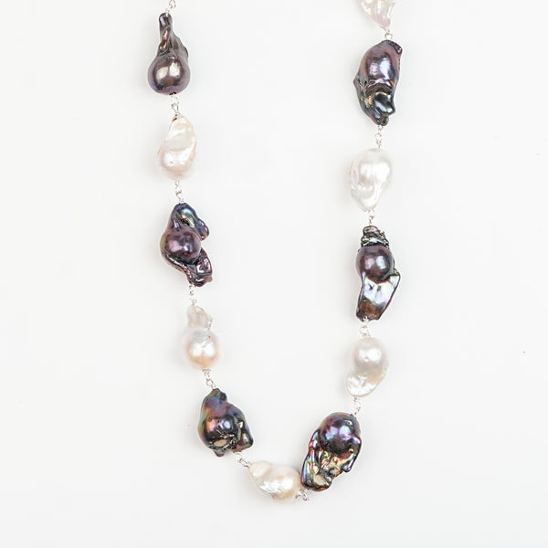 White and Black Baroque Pearl Ganthan Necklace