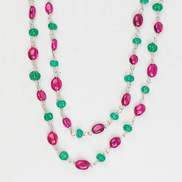 Filigree Pendant, Green Onyx, and Rubies Double Layer Necklace