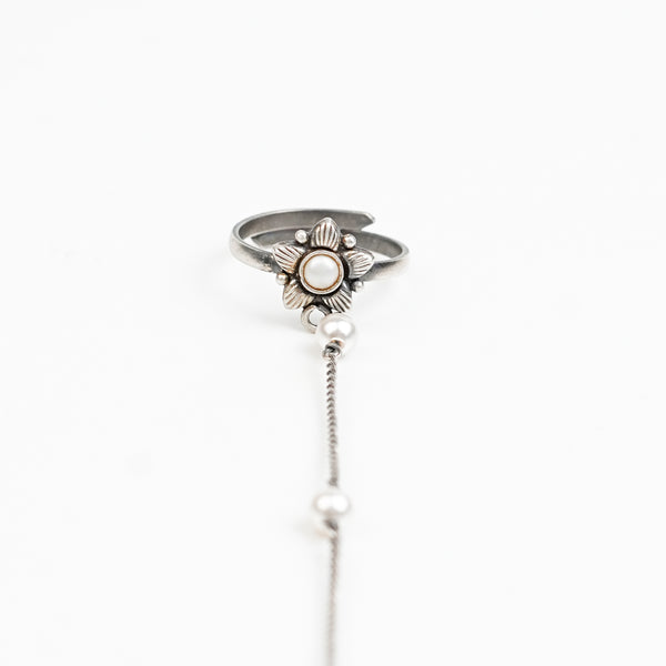 Pearl & Flower Haath Phool | 92.5 Sterling Silver