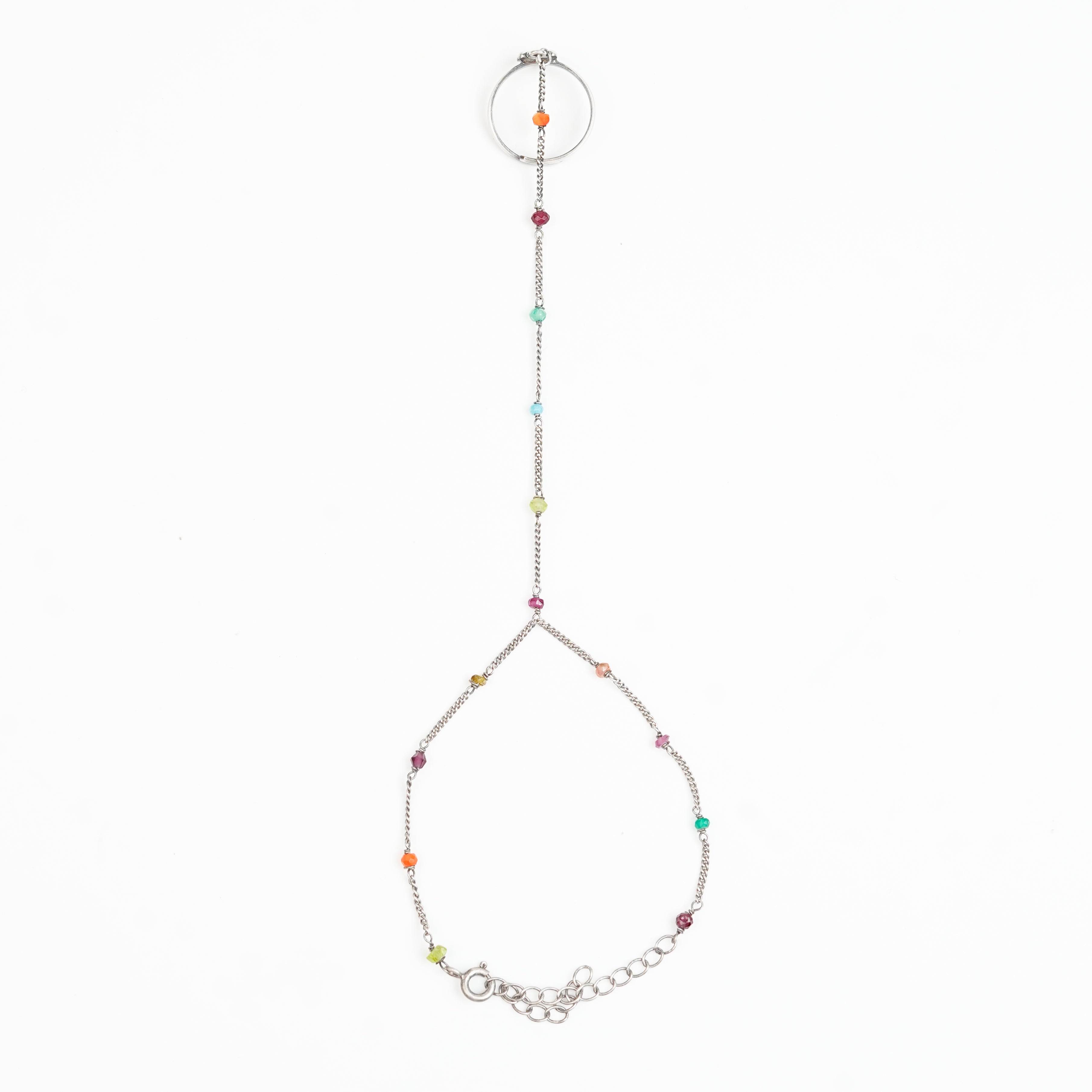 Flower Haath Phool with Multicoloured Stones | 92.5 Sterling Silver