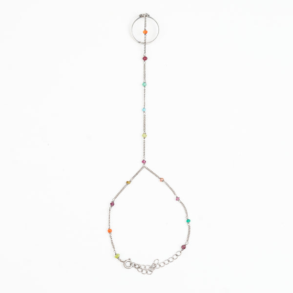 Flower Haath Phool with Multicoloured Stones | 92.5 Sterling Silver