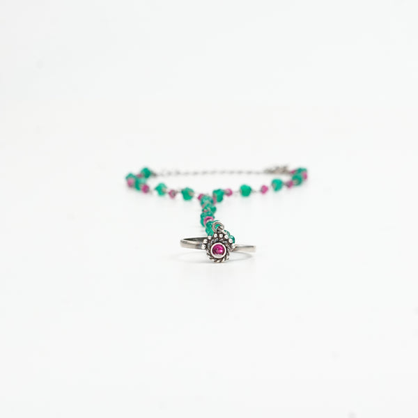 Chandrika, Ruby & Green Onyx Ganthan Haath Phool | 92.5 Sterling Silver