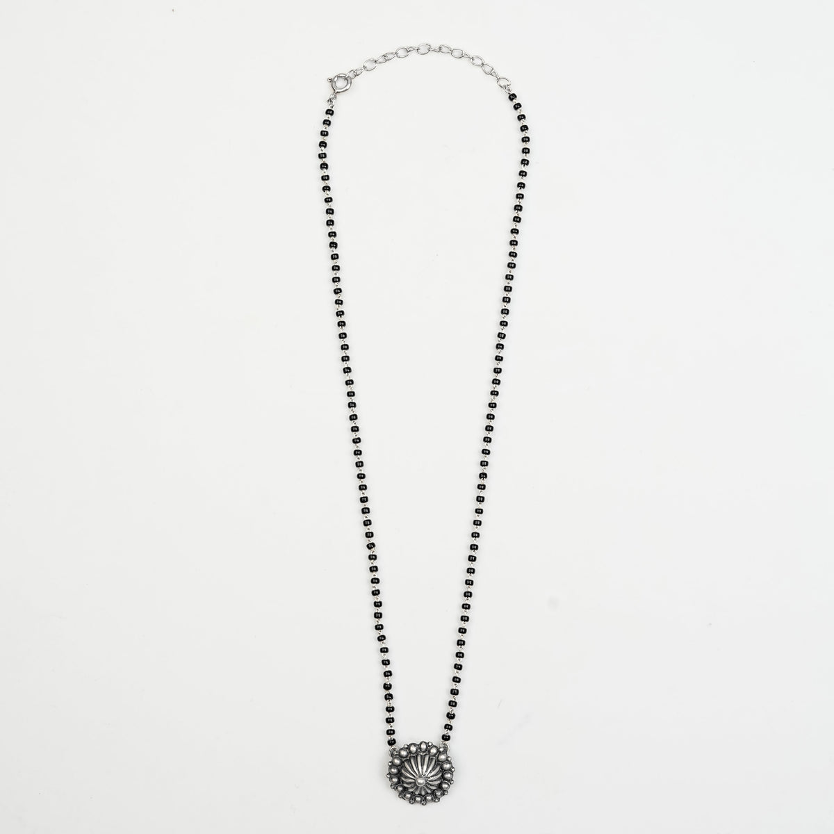 Detailed view of Silver Oxidized Dome Mangalsutra highlighting the textured dome motif and premium oxidized silver finish