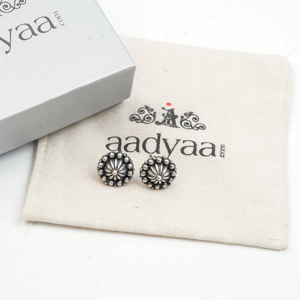Detailed view of Silver Oxidized Dome Earrings highlighting the textured dome pattern and premium oxidized silver finish