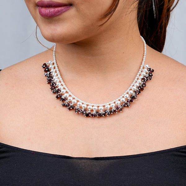Luxe Necklace - Garnet and Pearls