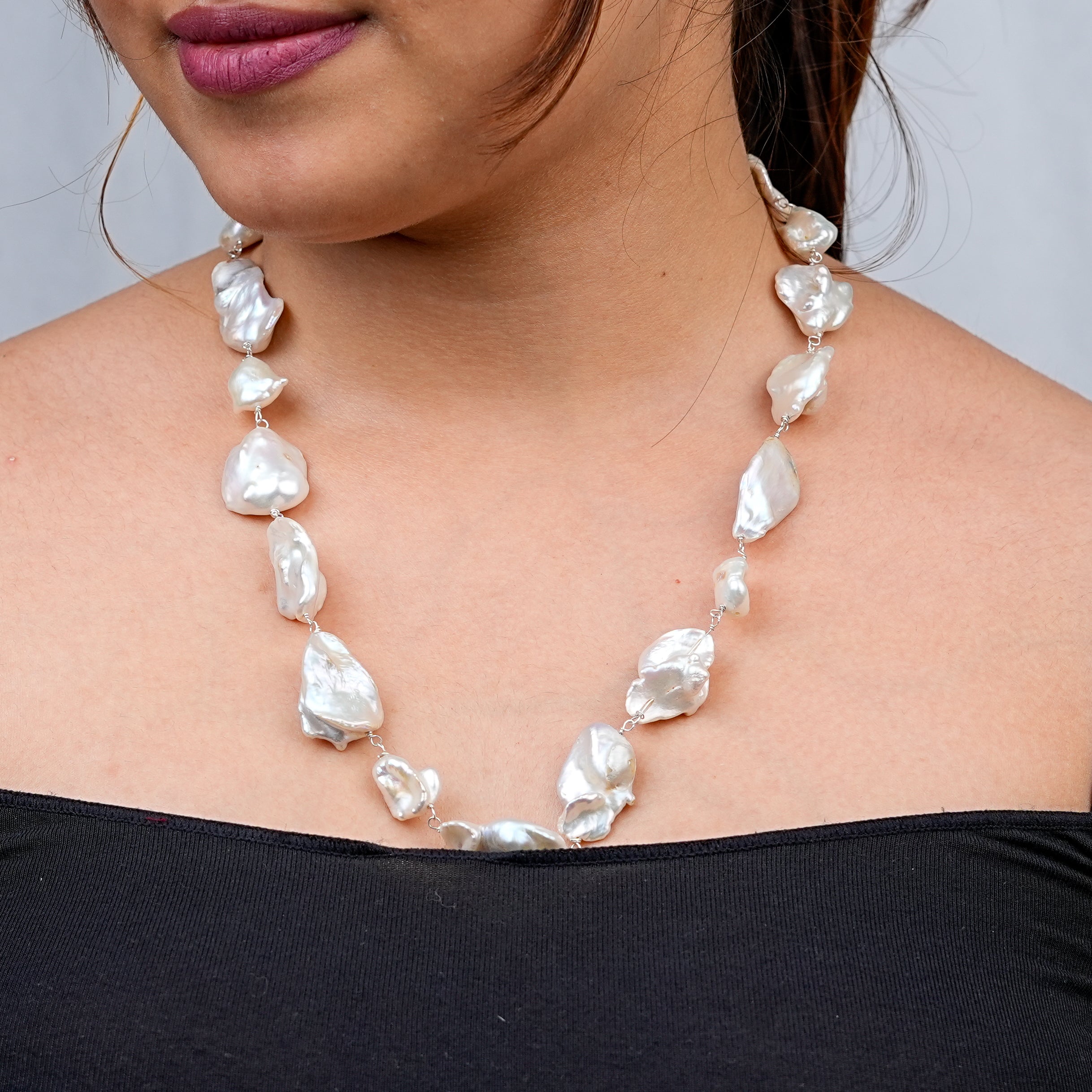 Flat Baroque Pearl Ganthan Necklace