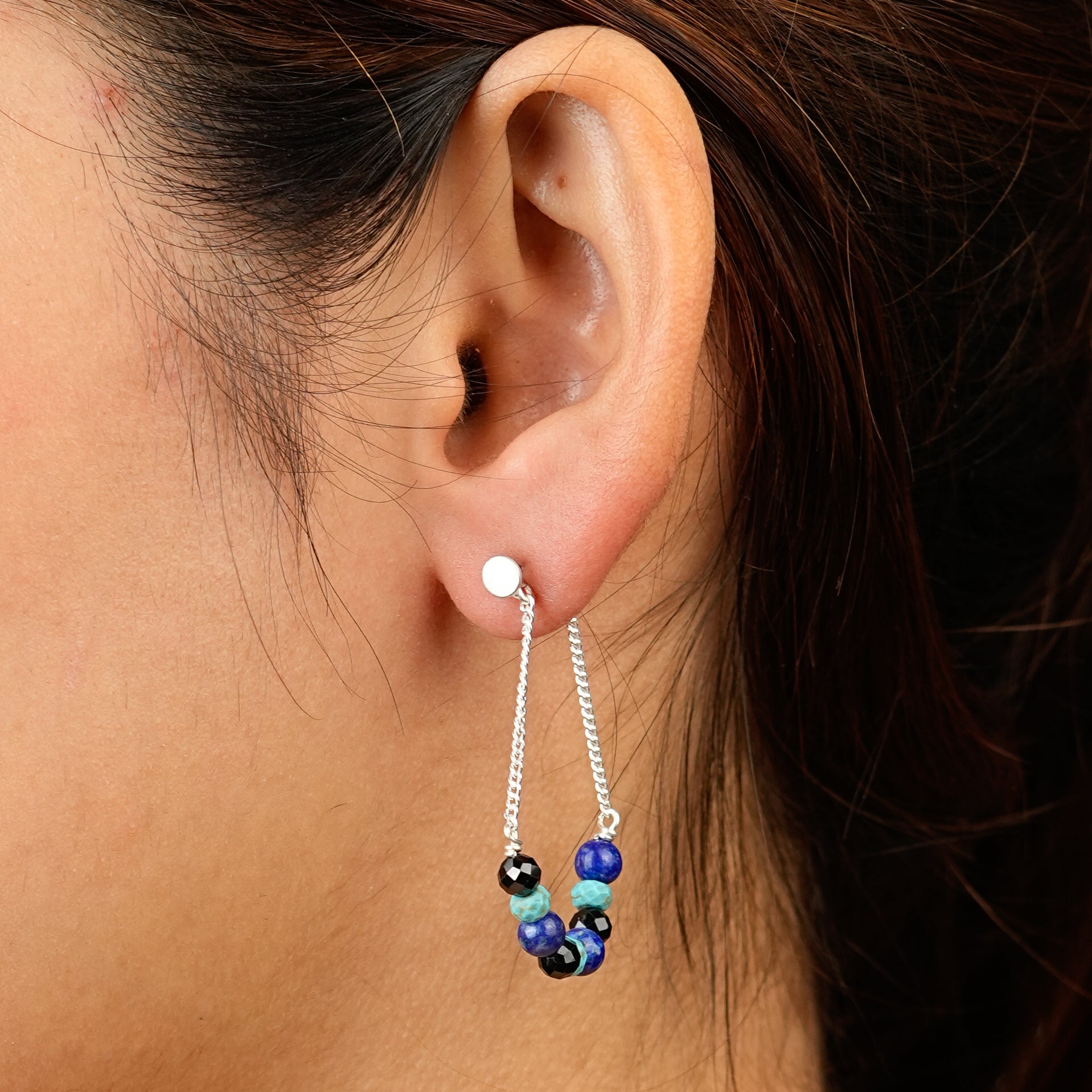 Lapis Lazuli, Turqouise and Black Spinel Earrings (Project Handmade)