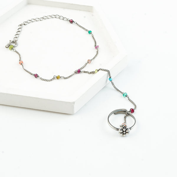 Flower Haath Phool with Multicoloured Stones | 92.5 Sterling Silver