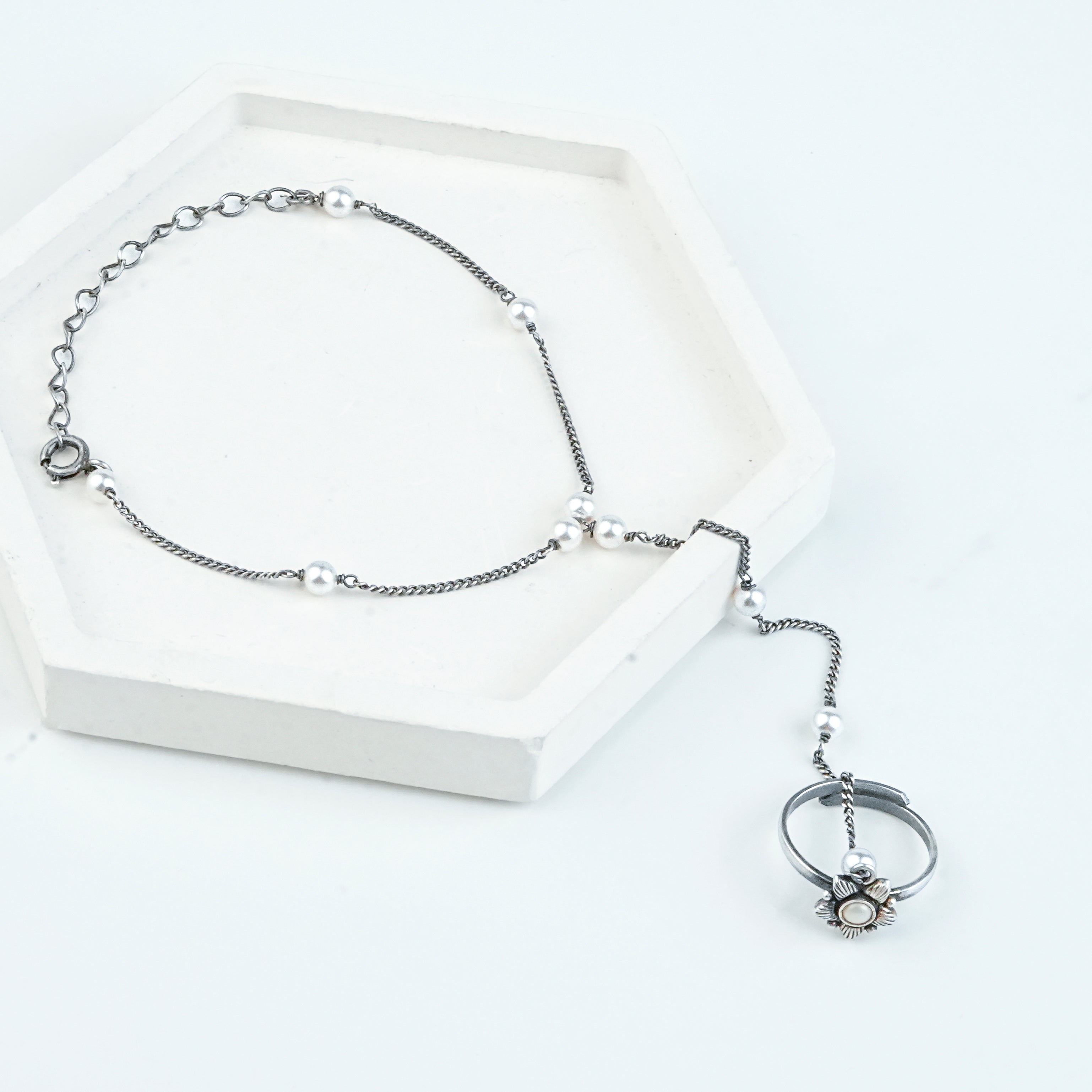 Pearl & Flower Haath Phool | 92.5 Sterling Silver