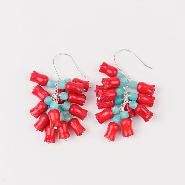 Blue Jade & Coral Bunch Earrings (Project Handmade)