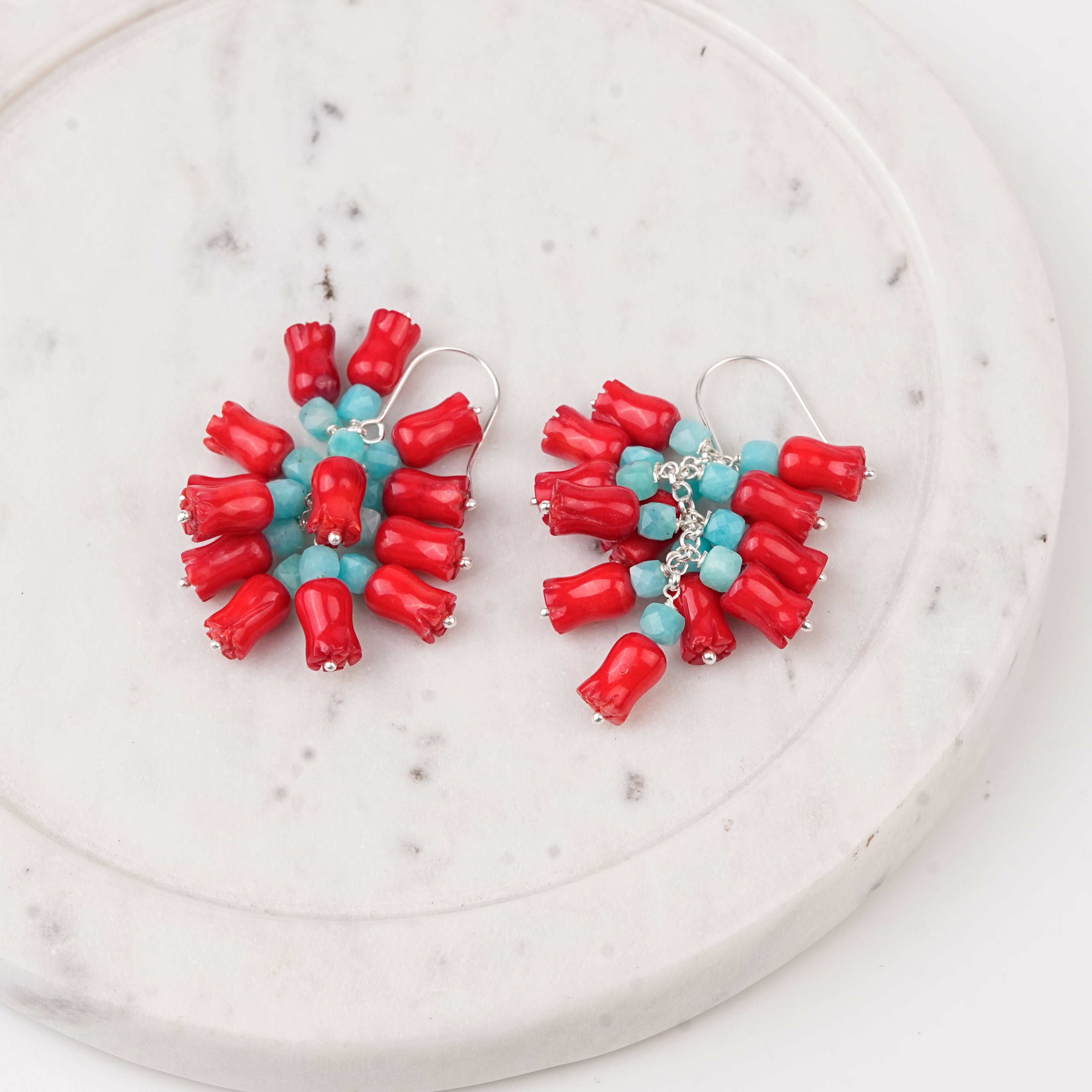 Blue Jade & Coral Bunch Earrings (Project Handmade)