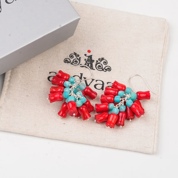 Blue Jade & Coral Bunch Earrings (Project Handmade)