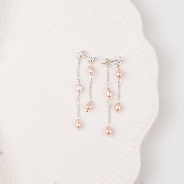 Rice Pearl and Chain Earrings (Project Handmade)