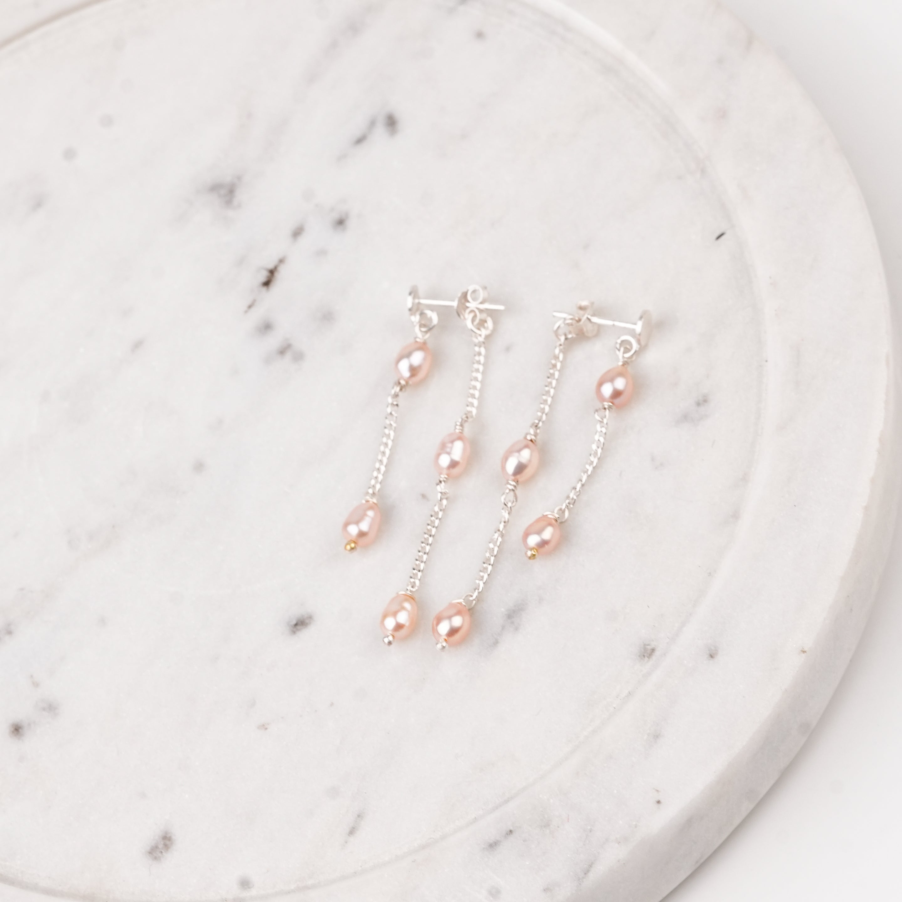 Rice Pearl and Chain Earrings (Project Handmade)