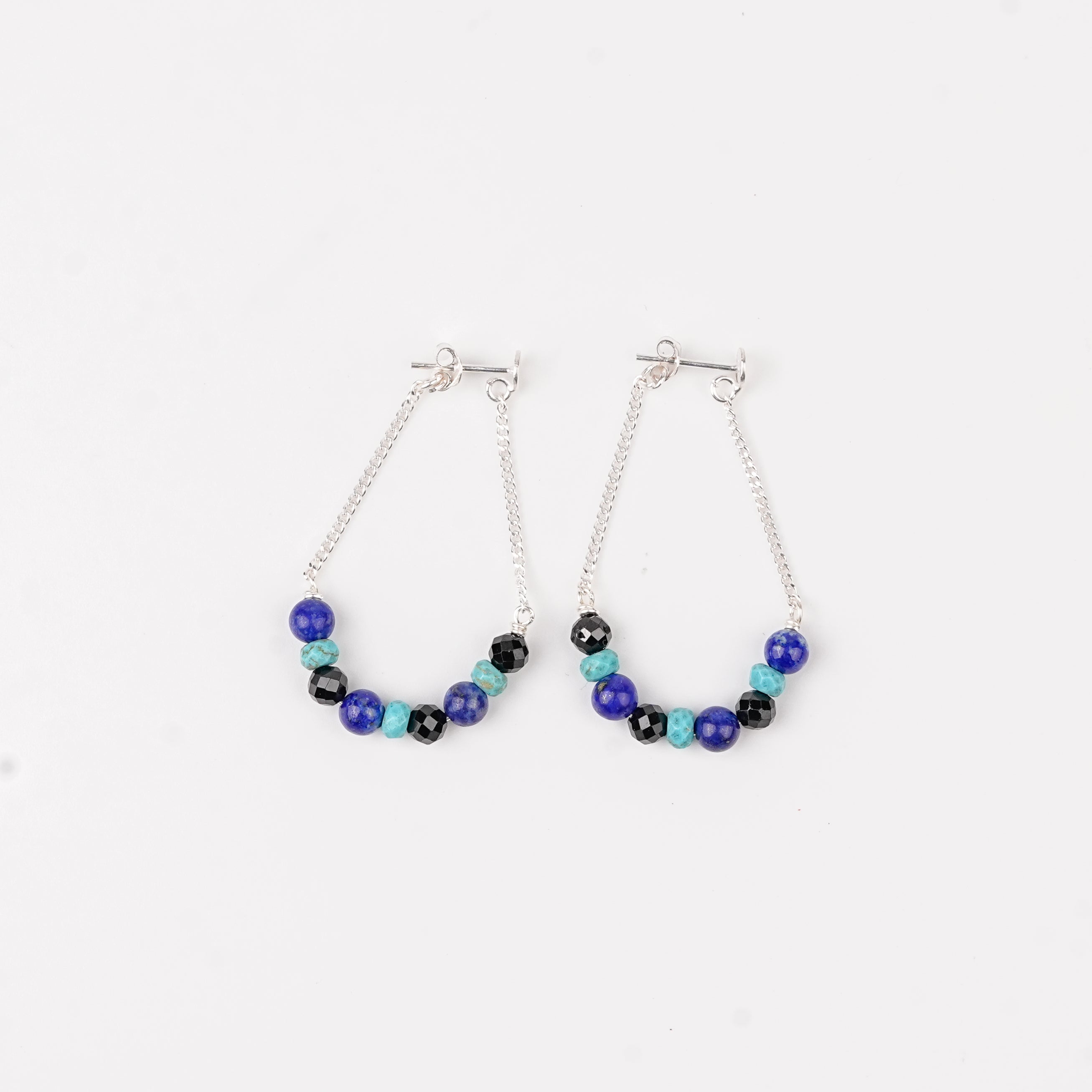 Lapis Lazuli, Turqouise and Black Spinel Earrings (Project Handmade)