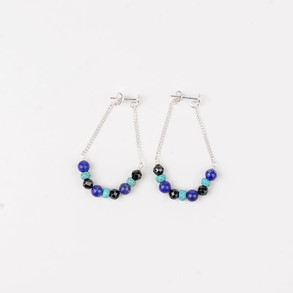 Lapis Lazuli, Turqouise and Black Spinel Earrings (Project Handmade)