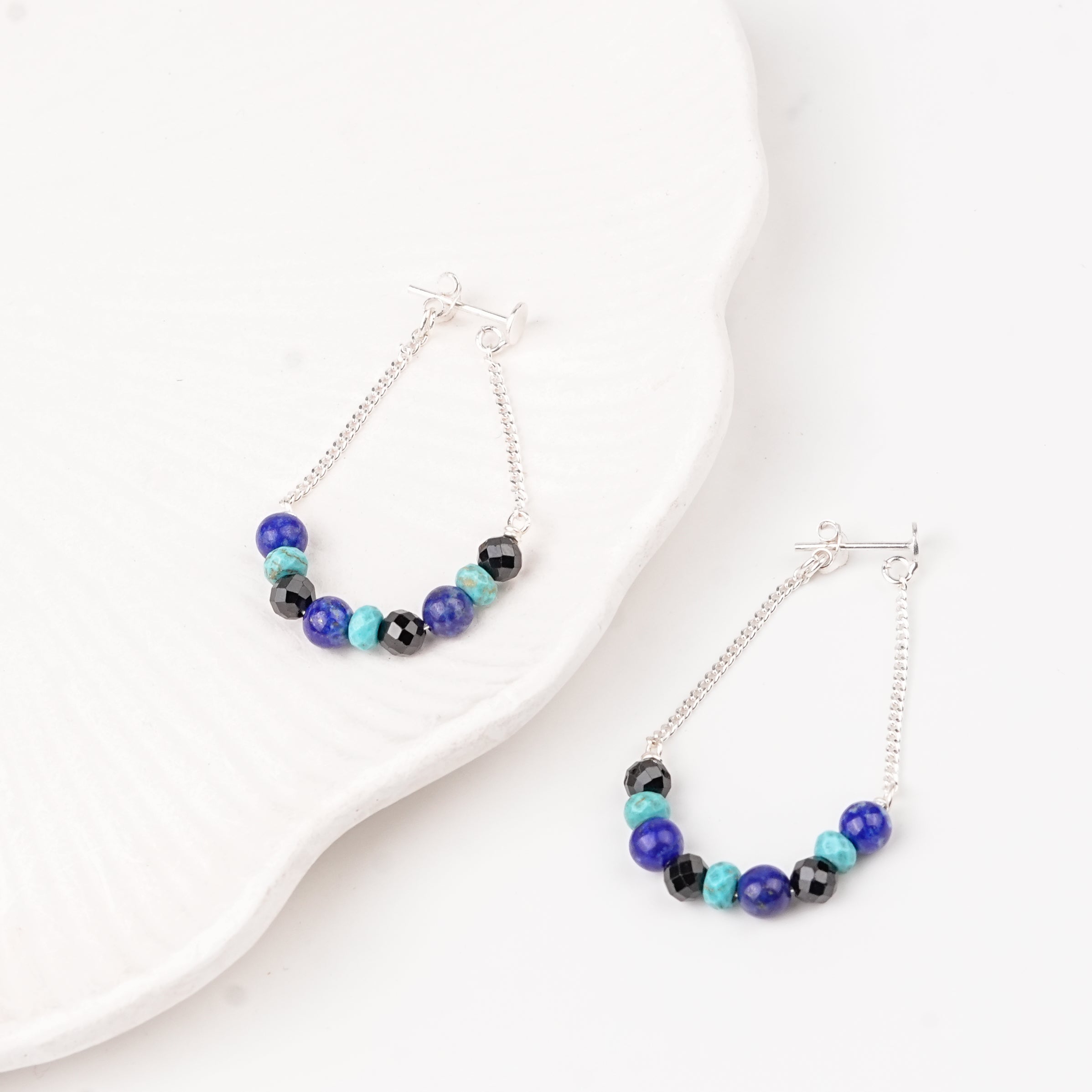 Lapis Lazuli, Turqouise and Black Spinel Earrings (Project Handmade)