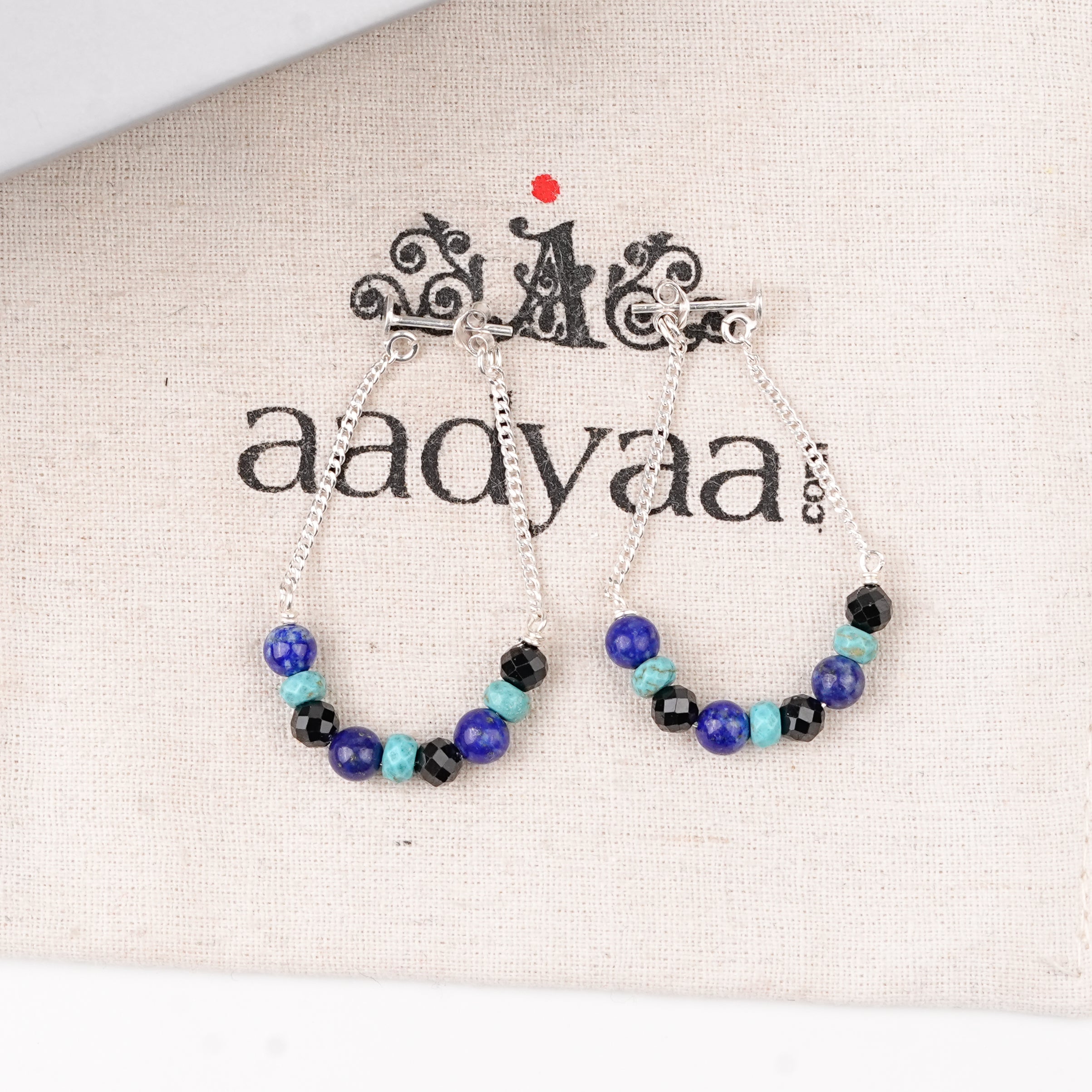 Lapis Lazuli, Turqouise and Black Spinel Earrings (Project Handmade)