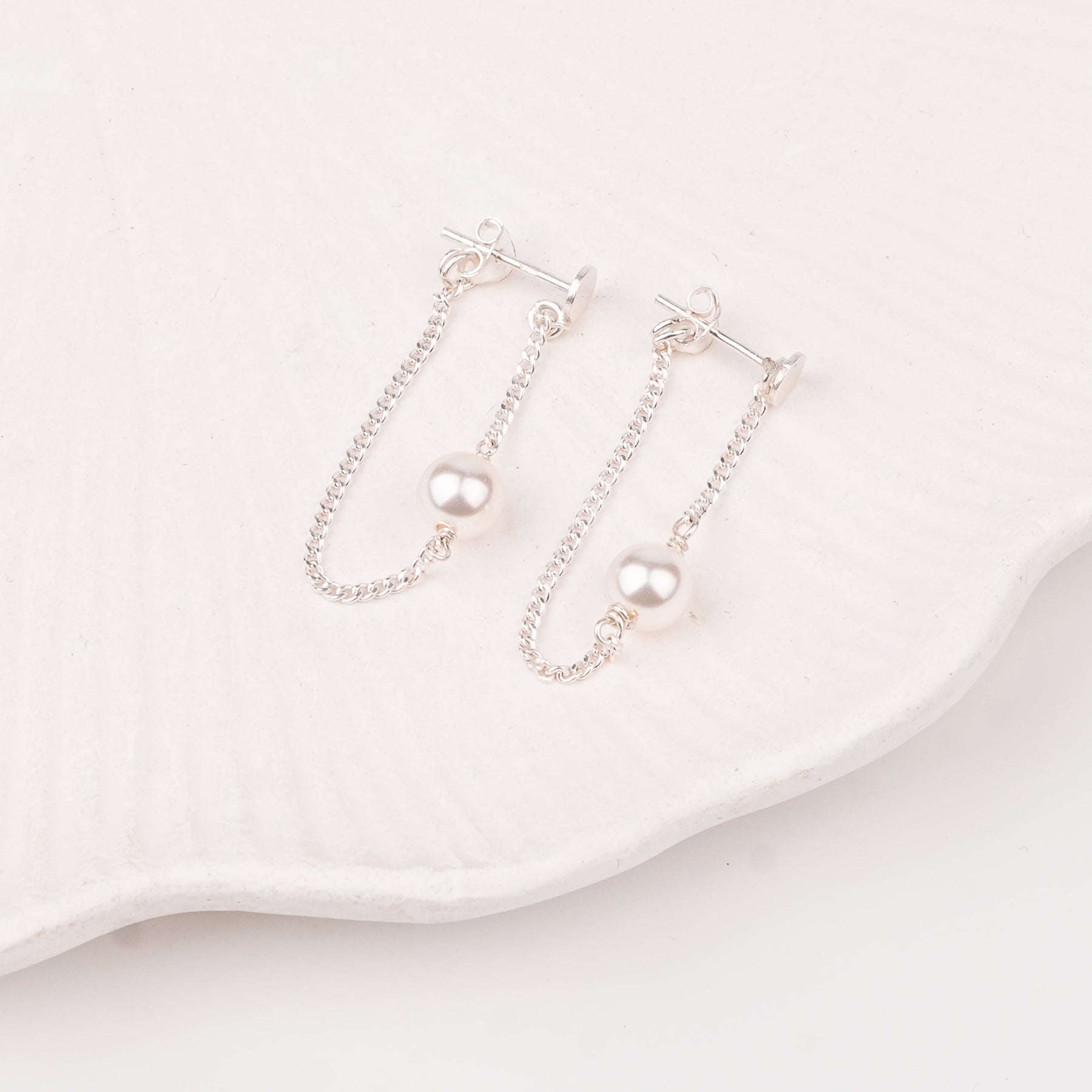 Single Pearl and Chain Earrings (Project Handmade)