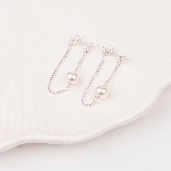 Single Pearl and Chain Earrings (Project Handmade)