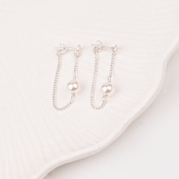 Single Pearl and Chain Earrings (Project Handmade)