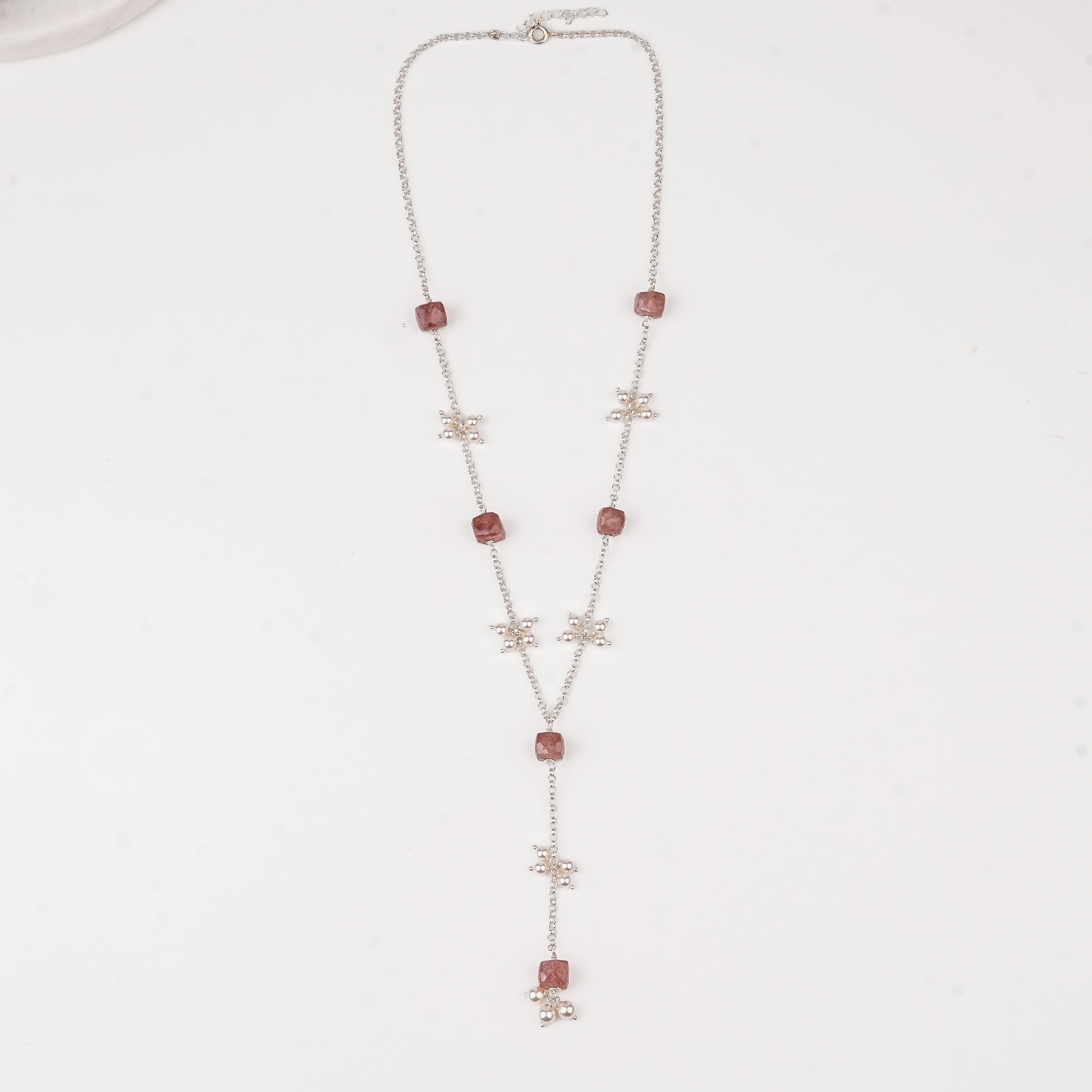 Strawberry Quartz and Pearl Bunch Y Necklace