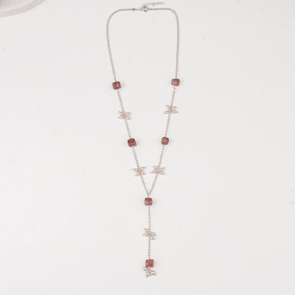 Strawberry Quartz and Pearl Bunch Y Necklace
