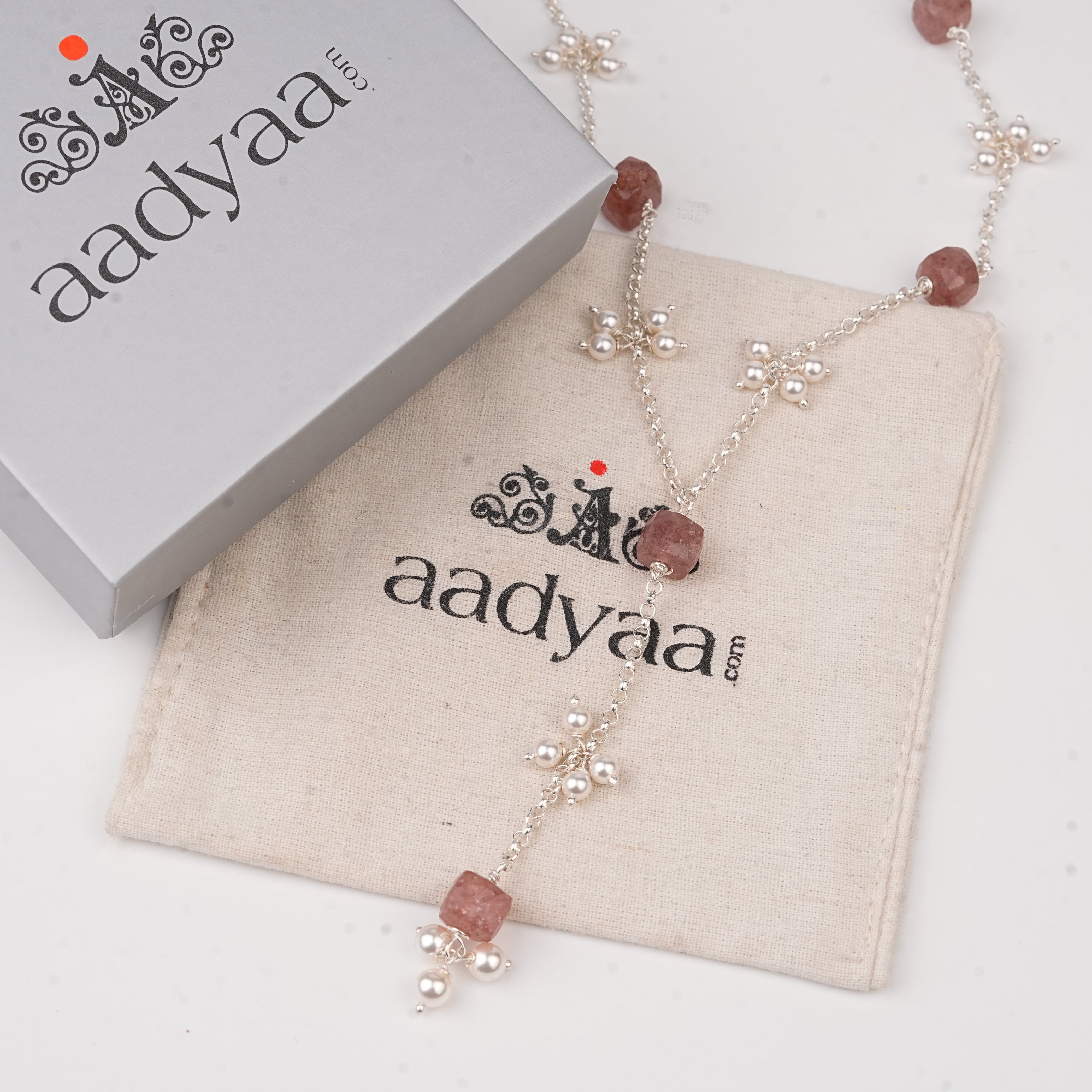 Strawberry Quartz and Pearl Bunch Y Necklace