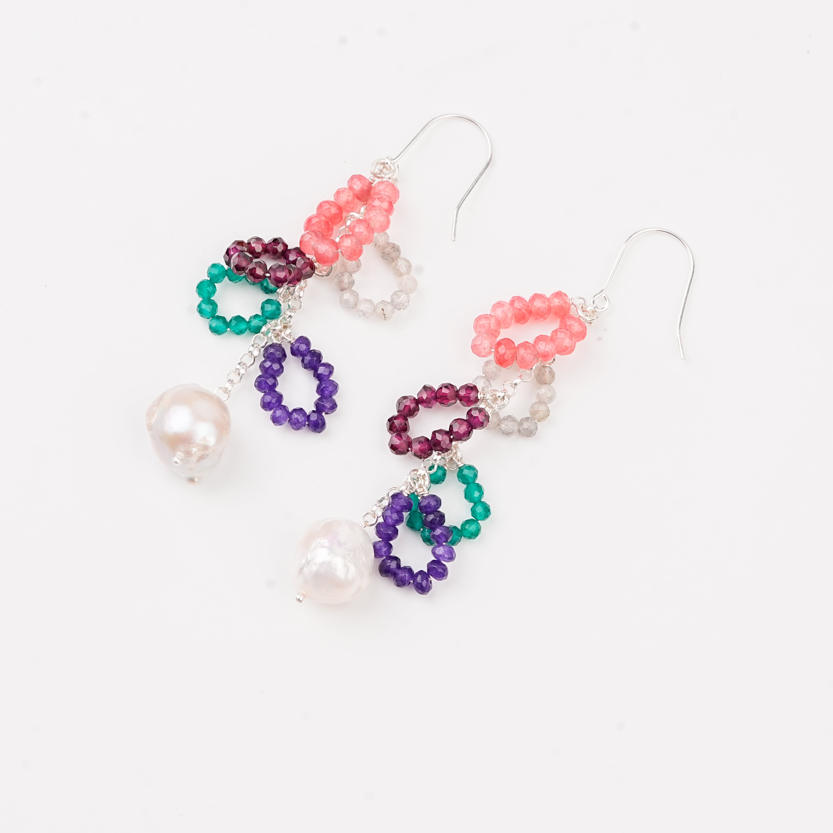 Multicolor Stone & Baroque Pearl Earrings (Project Handmade)