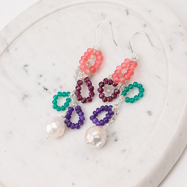 Multicolor Stone & Baroque Pearl Earrings (Project Handmade)