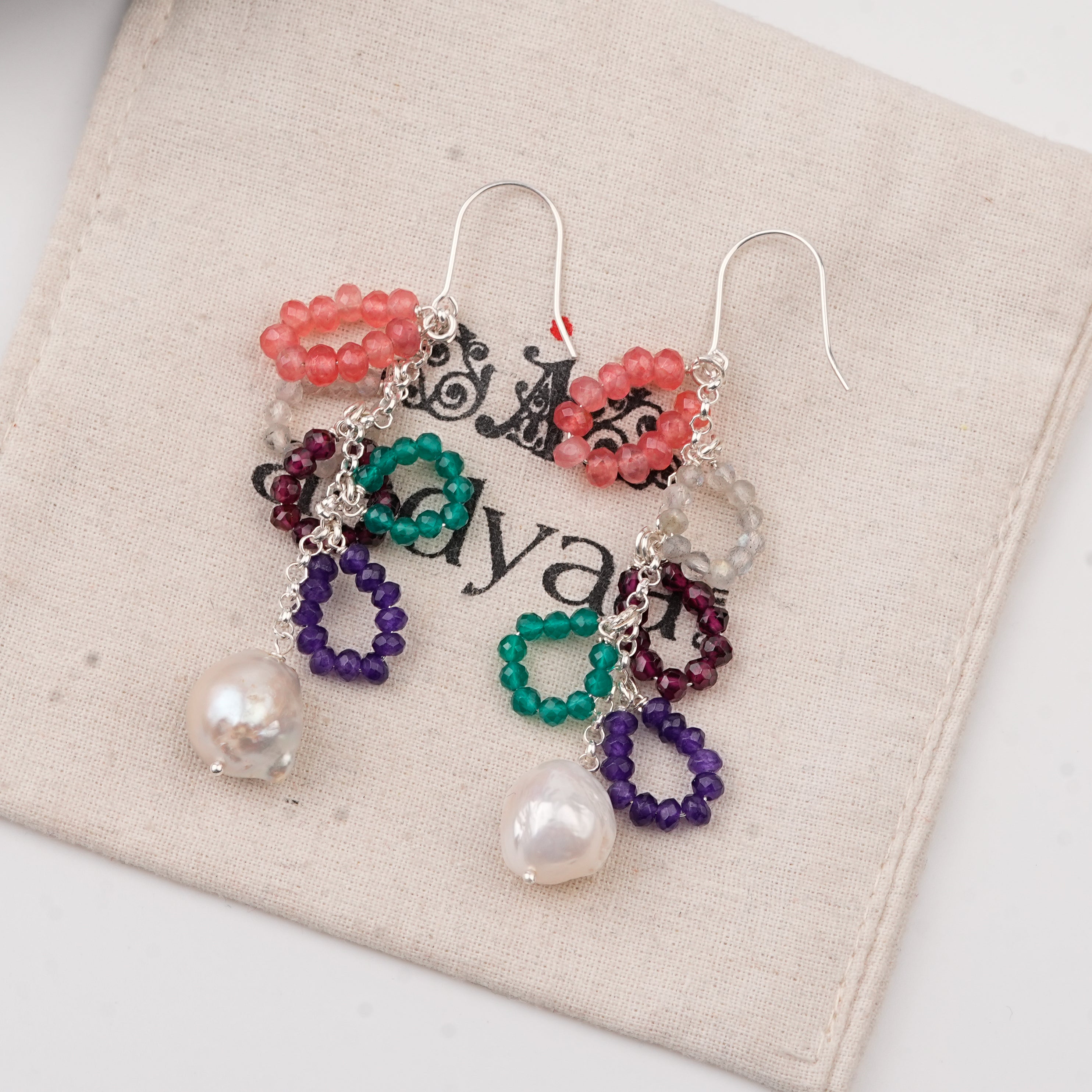 Multicolor Stone & Baroque Pearl Earrings (Project Handmade)