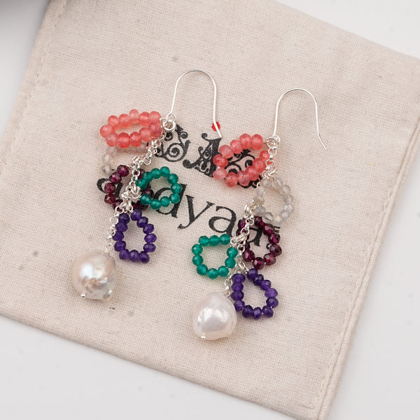 Multicolor Stone & Baroque Pearl Earrings (Project Handmade)