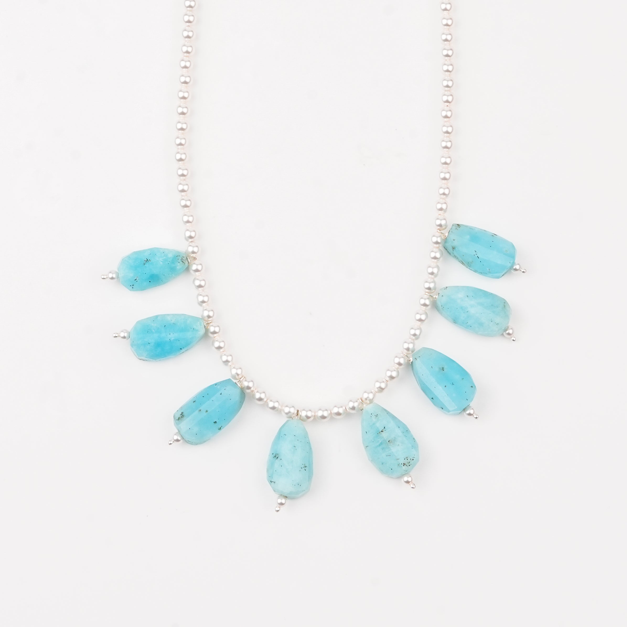 Luxe Necklace - Pearl and Larimar Drops