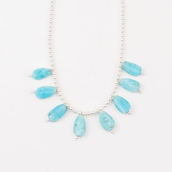 Luxe Necklace - Pearl and Larimar Drops